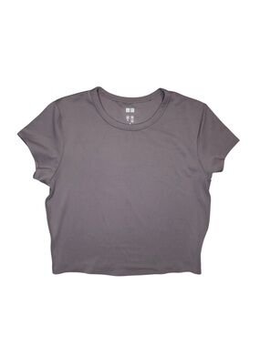 Uniqlo AIRism Soft Cropped T Shirt Short sleeve crew 36 Brown Grey Size Medium